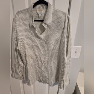 Talbots silk Gray stripe Casual Button Down Shirt sz 20
